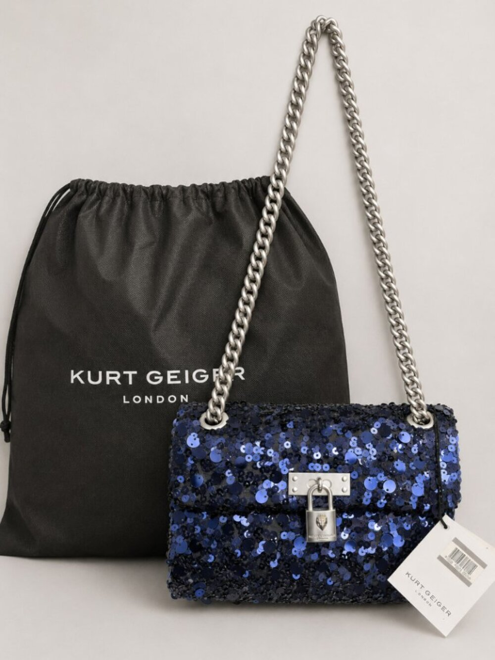 Kurt Geiger London Blue Sequin Mini Brixton Crossbody Bag NWT + Dust Bag